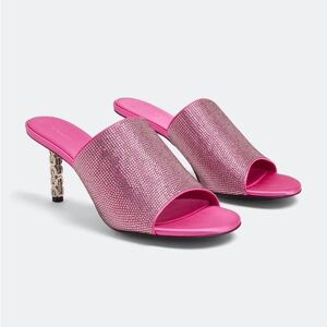 GIVENCHY  Strass 4g Slim Cube-Heel Mule Sandals - Neon Pink - NEW WITH TAGS